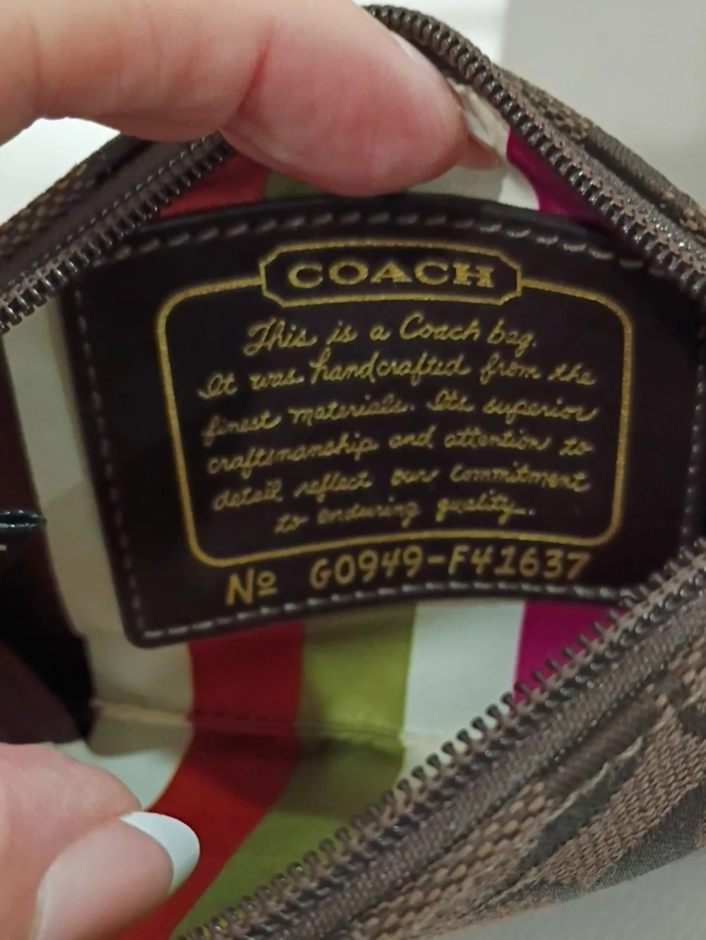 Coach Brown Signature Jacquard Wristlet with Legacy Lining And Gold Accents